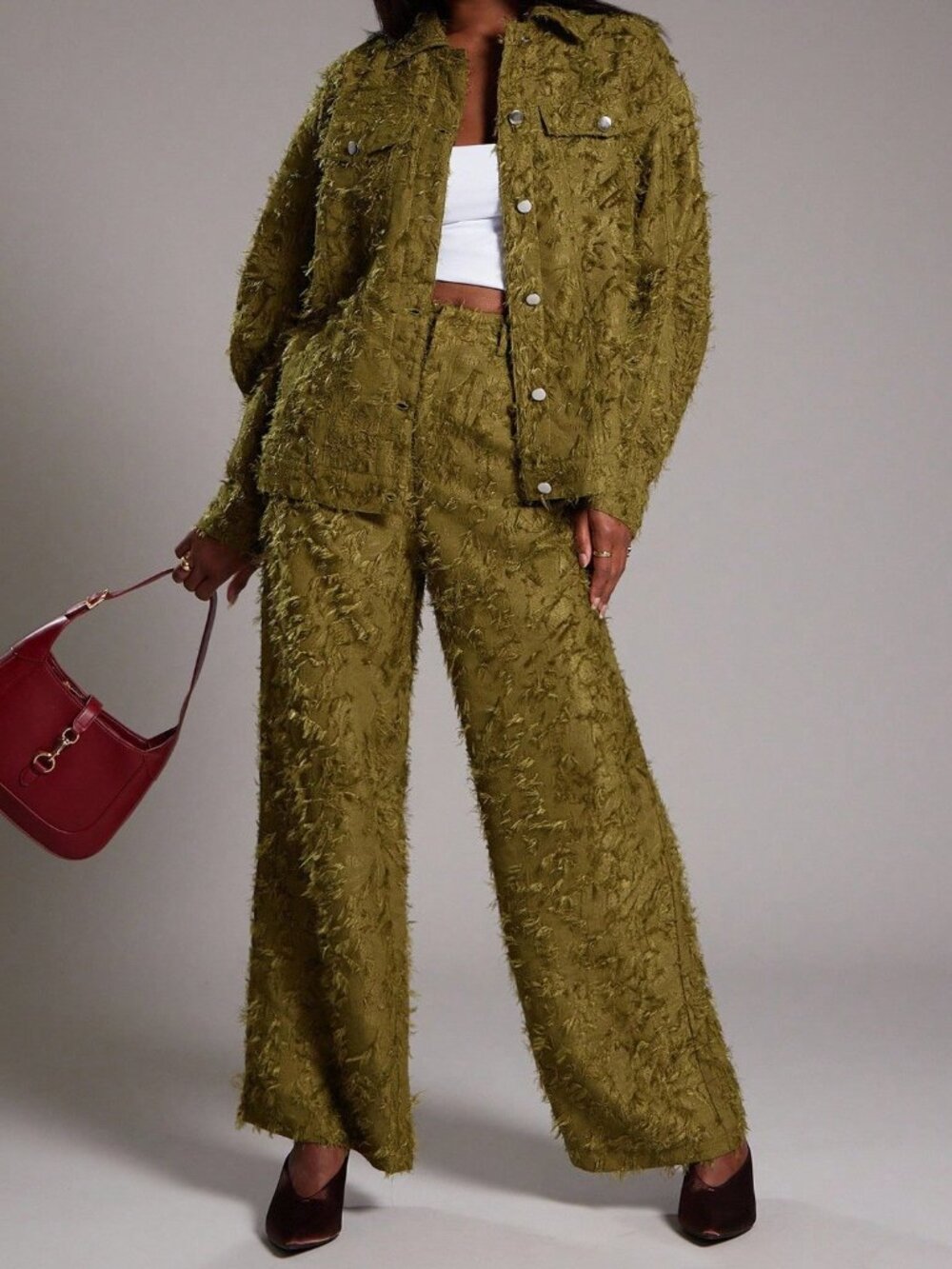 Green Casual Women's Fuzzy Button Front Jacket